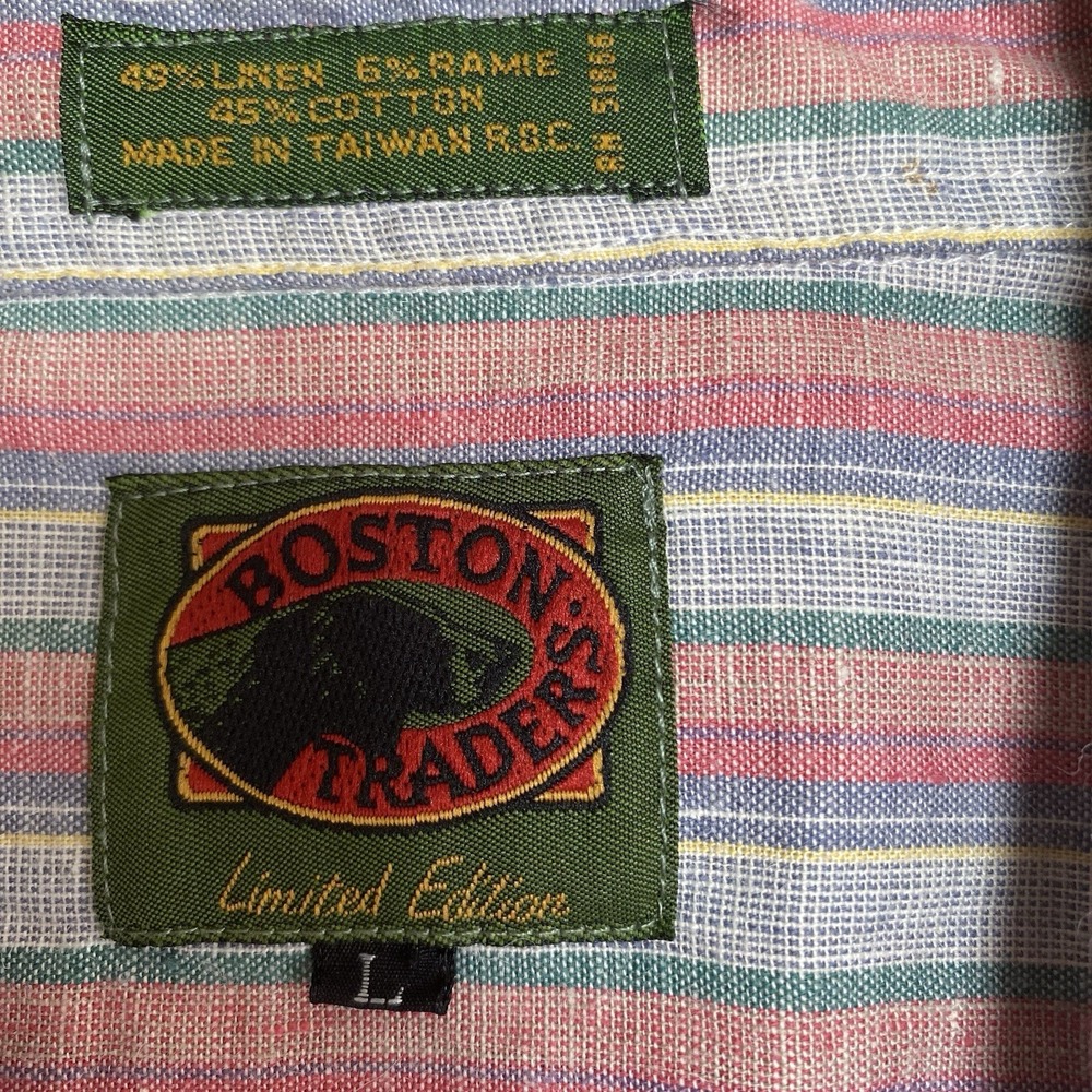 Vintage Boston Traders Limited Edition Linen Cotton Blend Mens L Striped Shirt - Picture 2 of 7